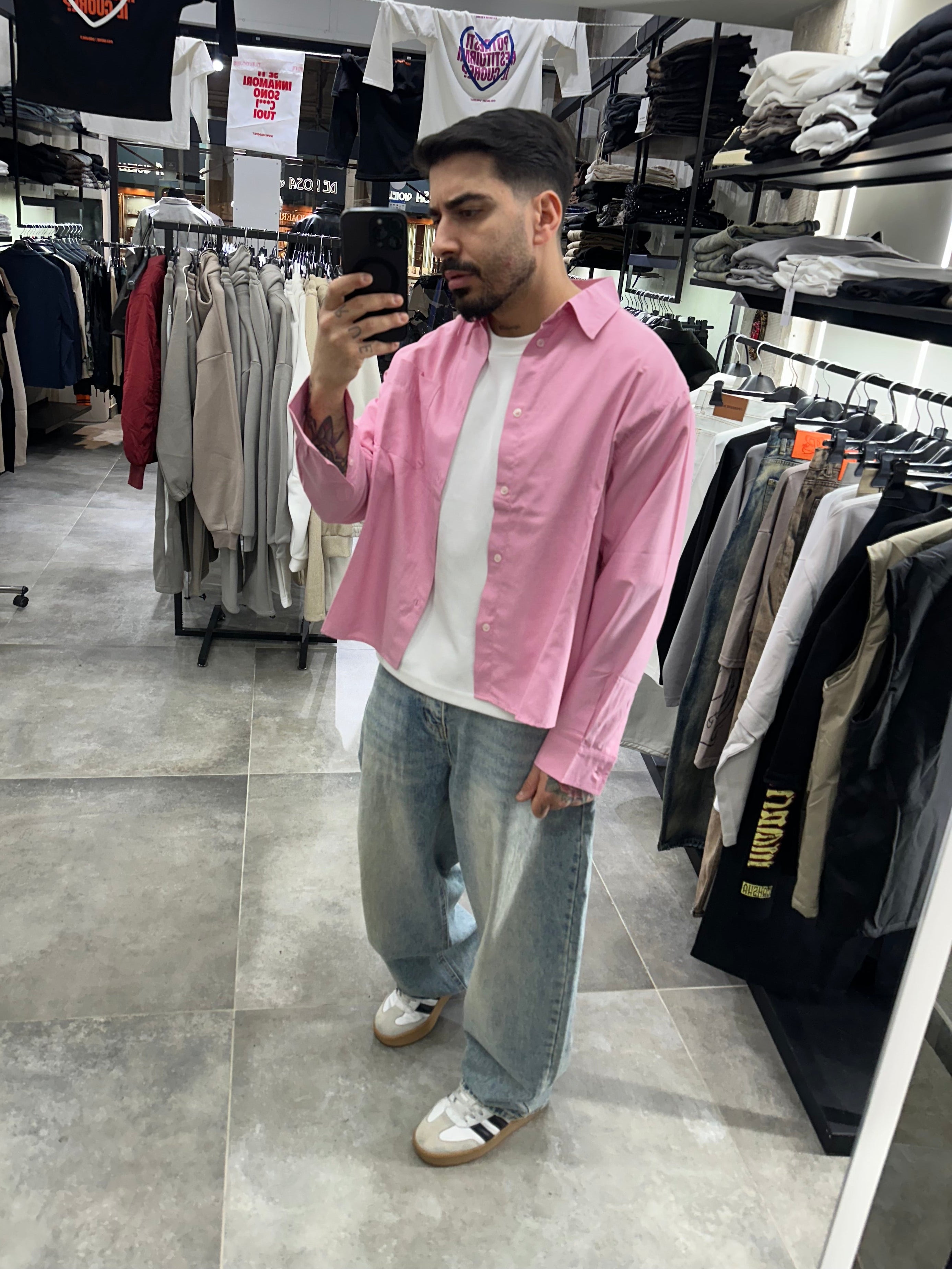 Camicia crop oxford pink minimal