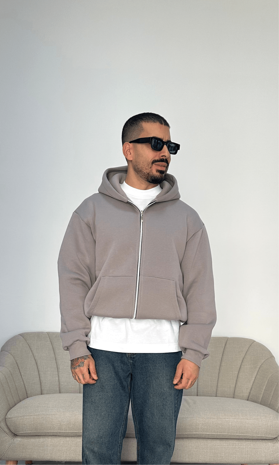 Felpa boxy zip ferro