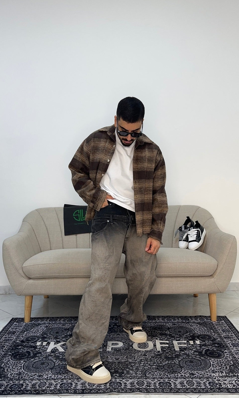 Denim Double waistband black wash sand