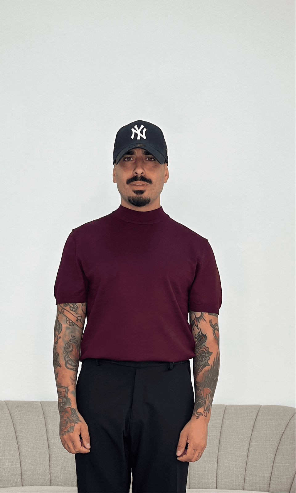 T-shirt mezzo collo wool bordeaux