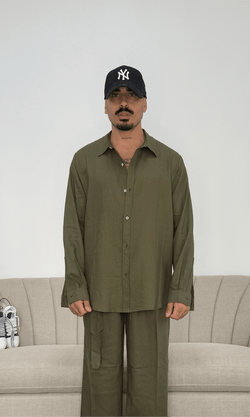 Camicia lino positano army green