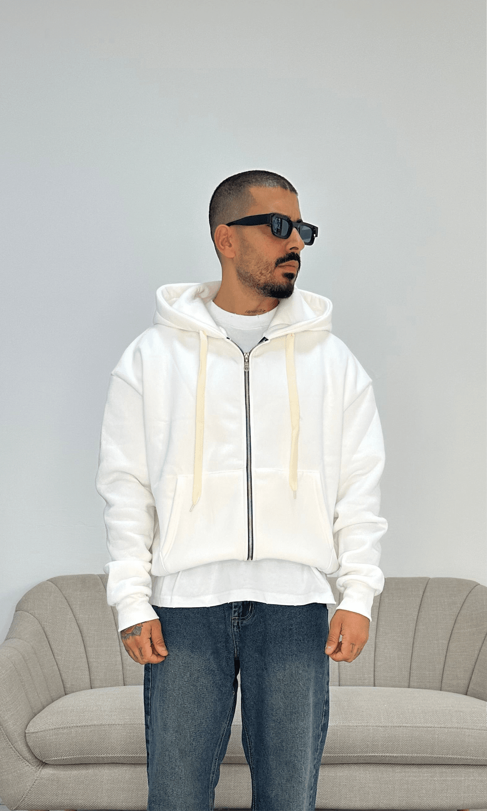 Felpa boxy zip white