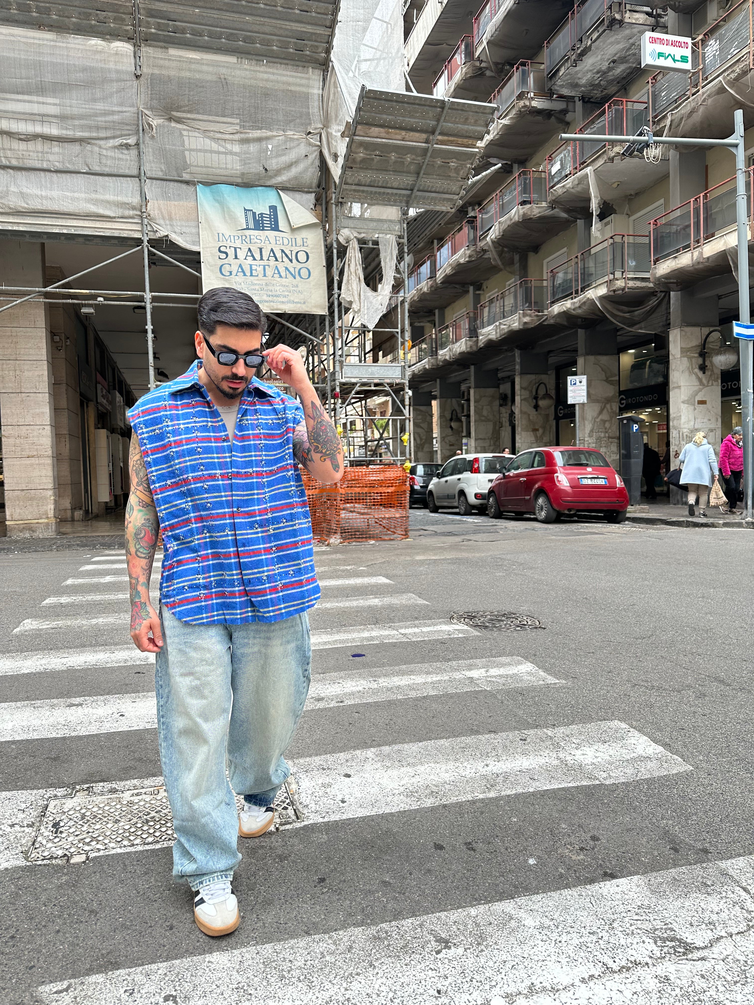 Camicia smanicata  biamond blue minimal