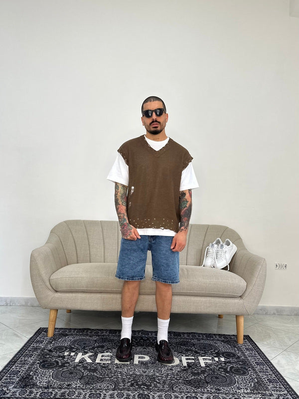 Maglia in filo smanicata dark coffee