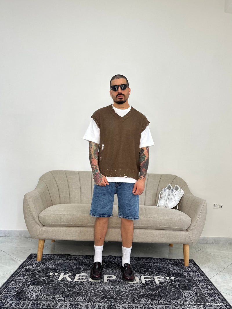 Maglia in filo smanicata dark coffee