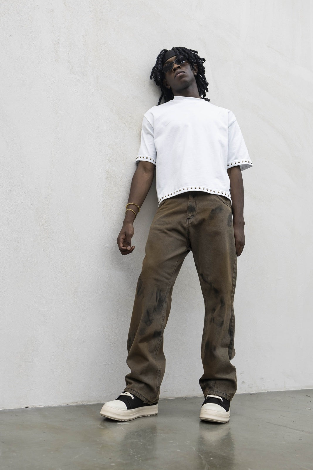 T-shirt crop borchie ott white present day