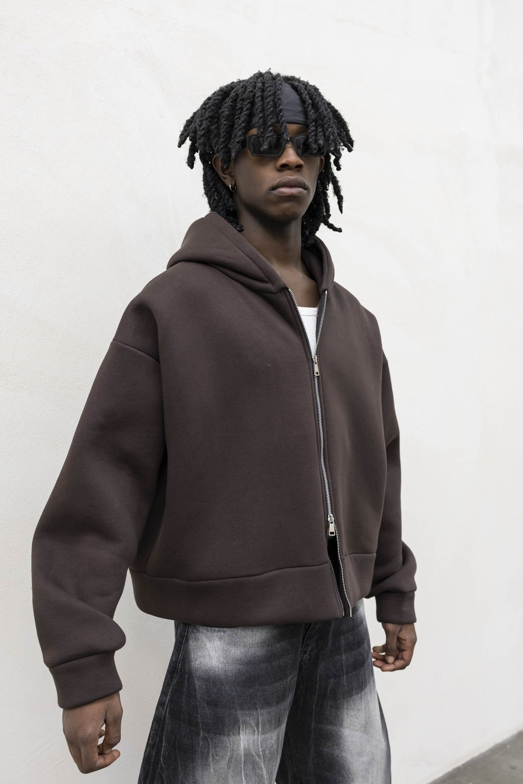 Felpa Boxy zip brown present day