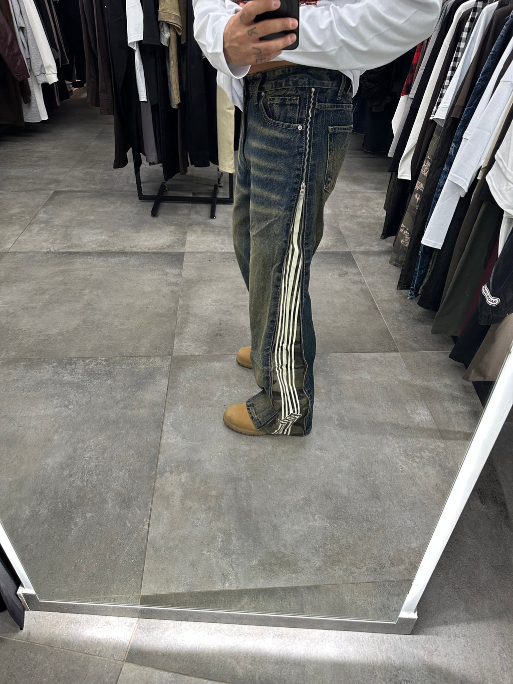 Denim Flare zip stripe sand