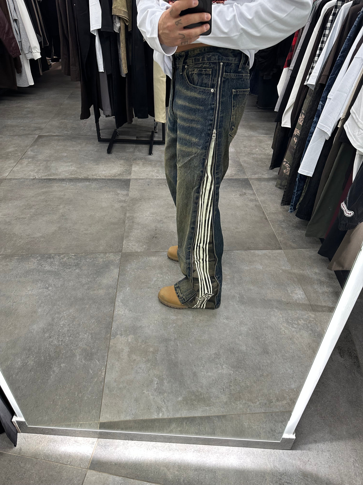 Denim Flare zip stripe sand