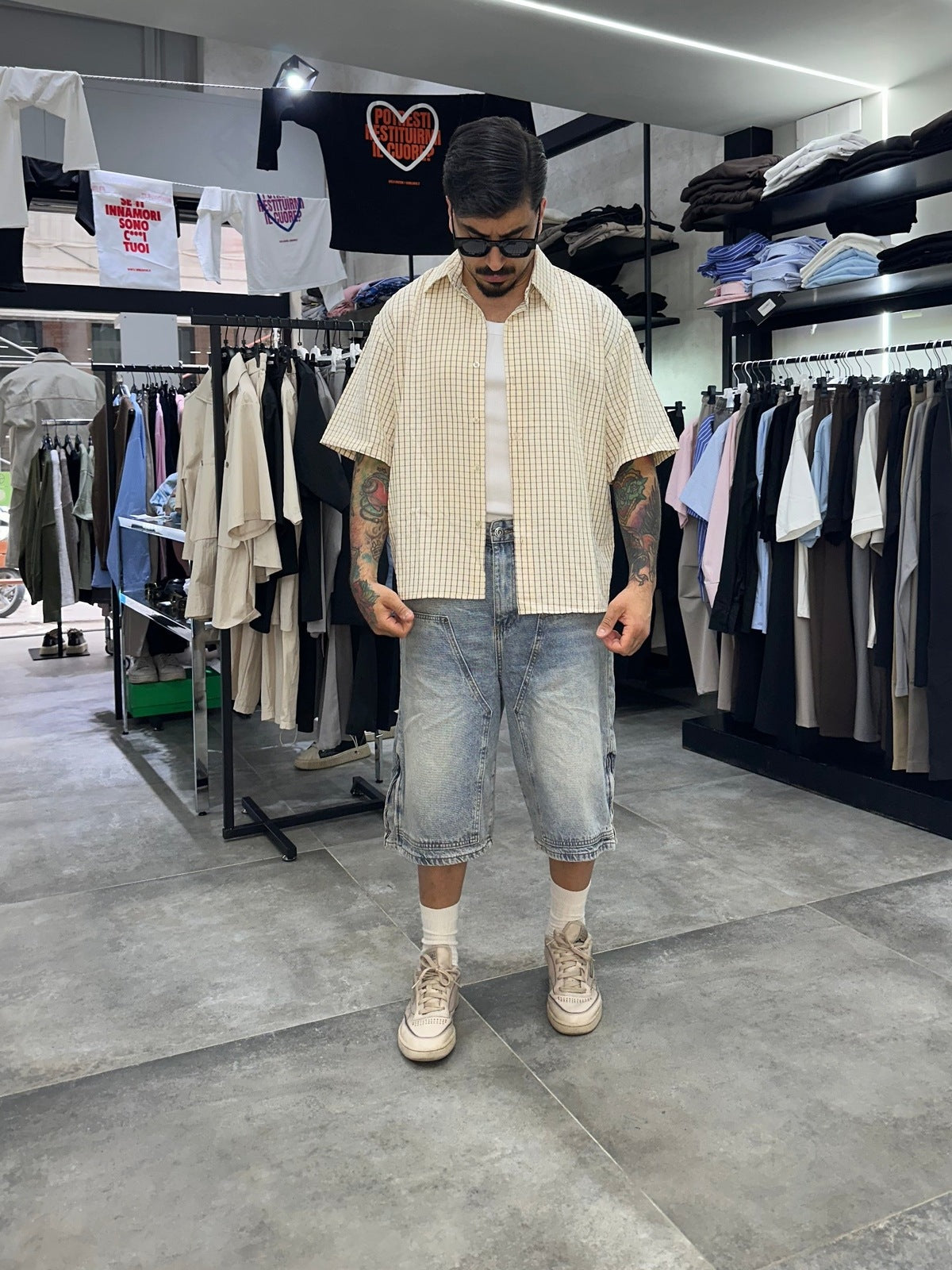 Denim jorts carpenter sand