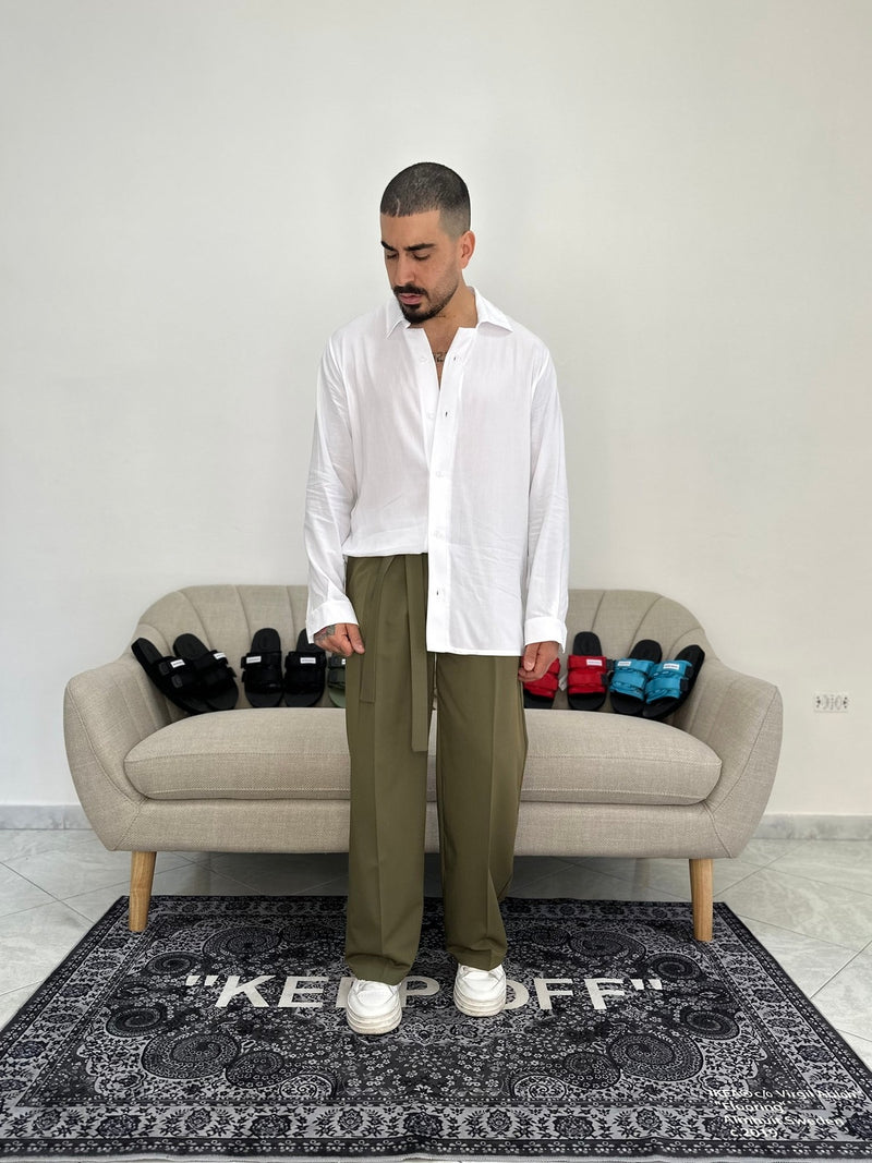 Pantaloni palazzo con cintura military green