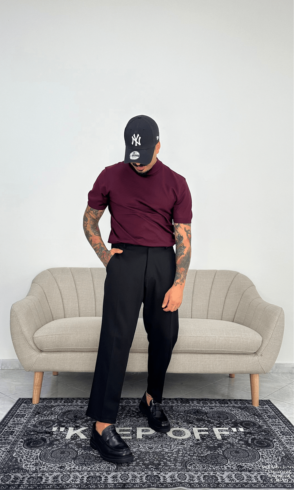 T-shirt mezzo collo wool bordeaux