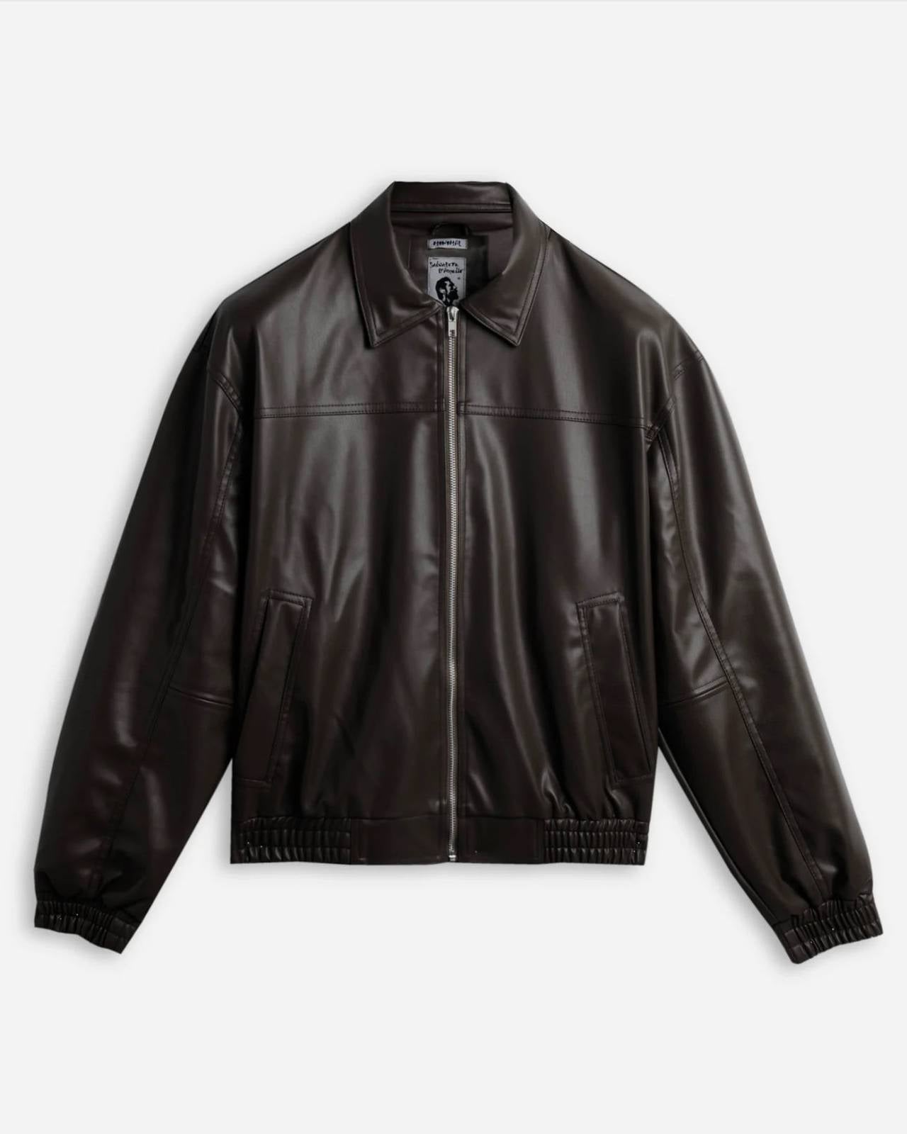 Giacca in eco pelle zip brown minimal