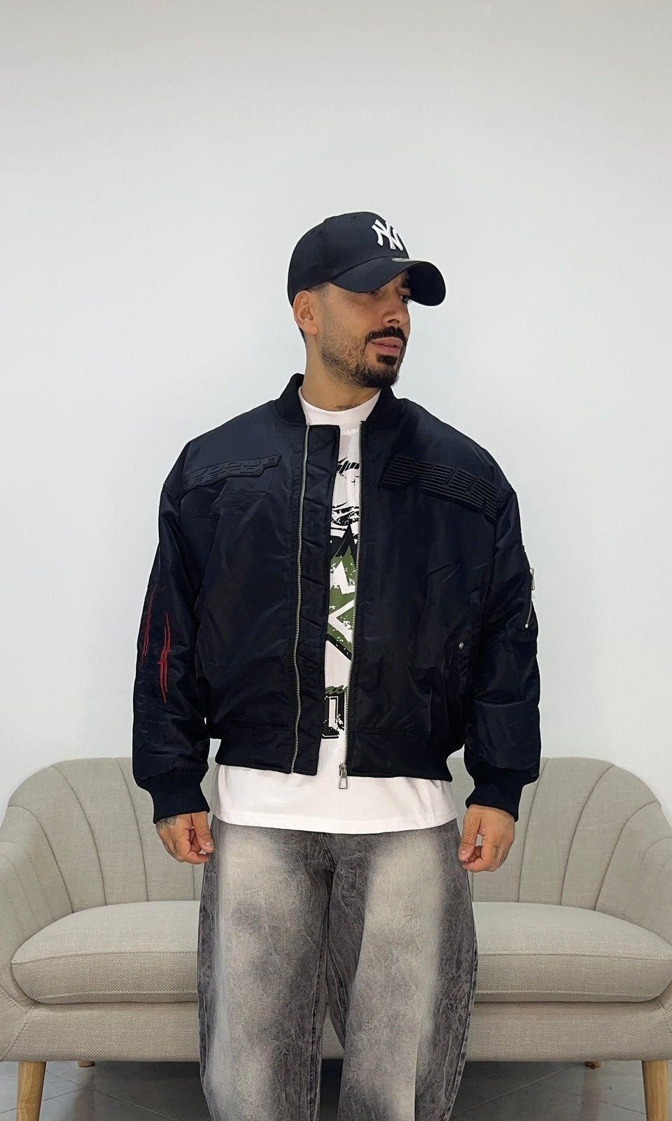 Tech Nylon Bomber Black