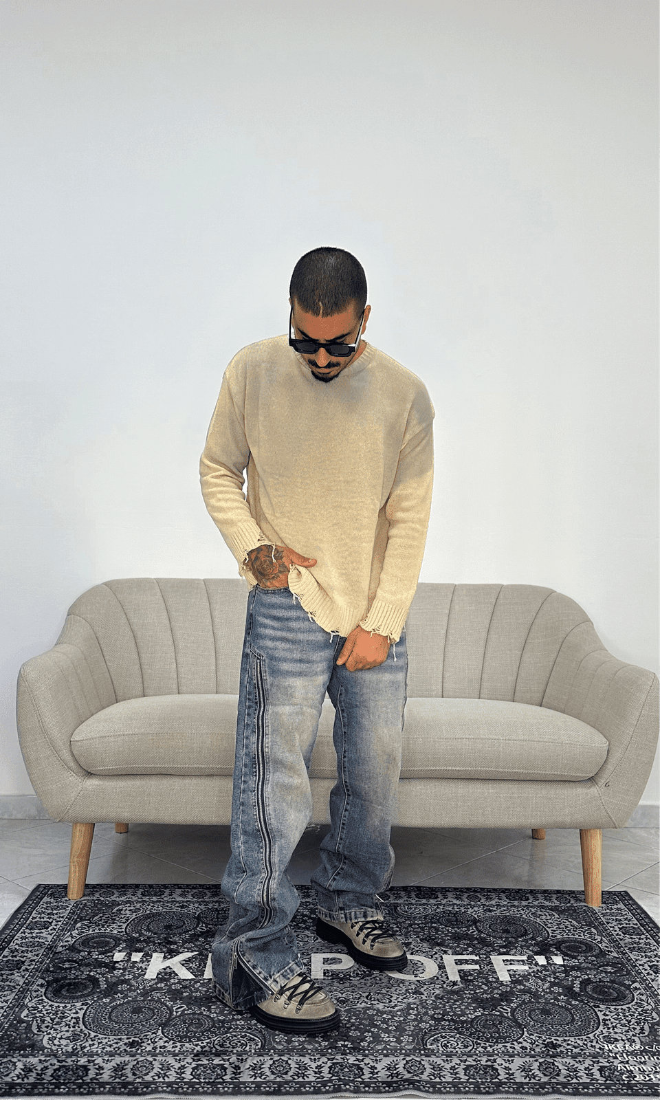 Denim flare full zip sand