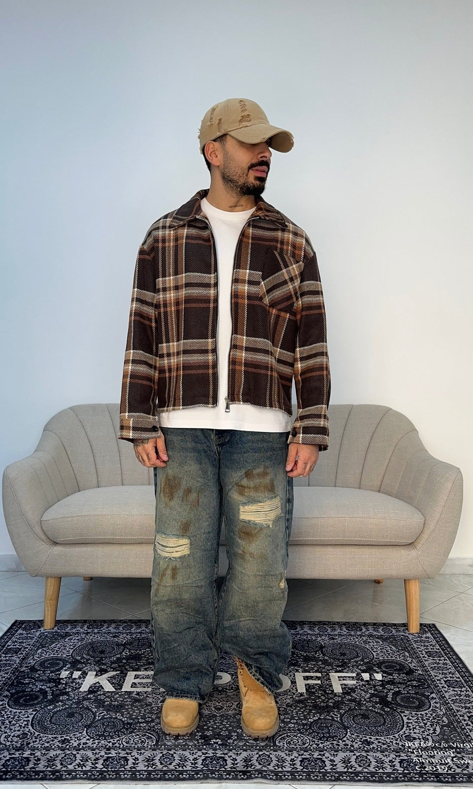 Camicia flanella crop zip brown