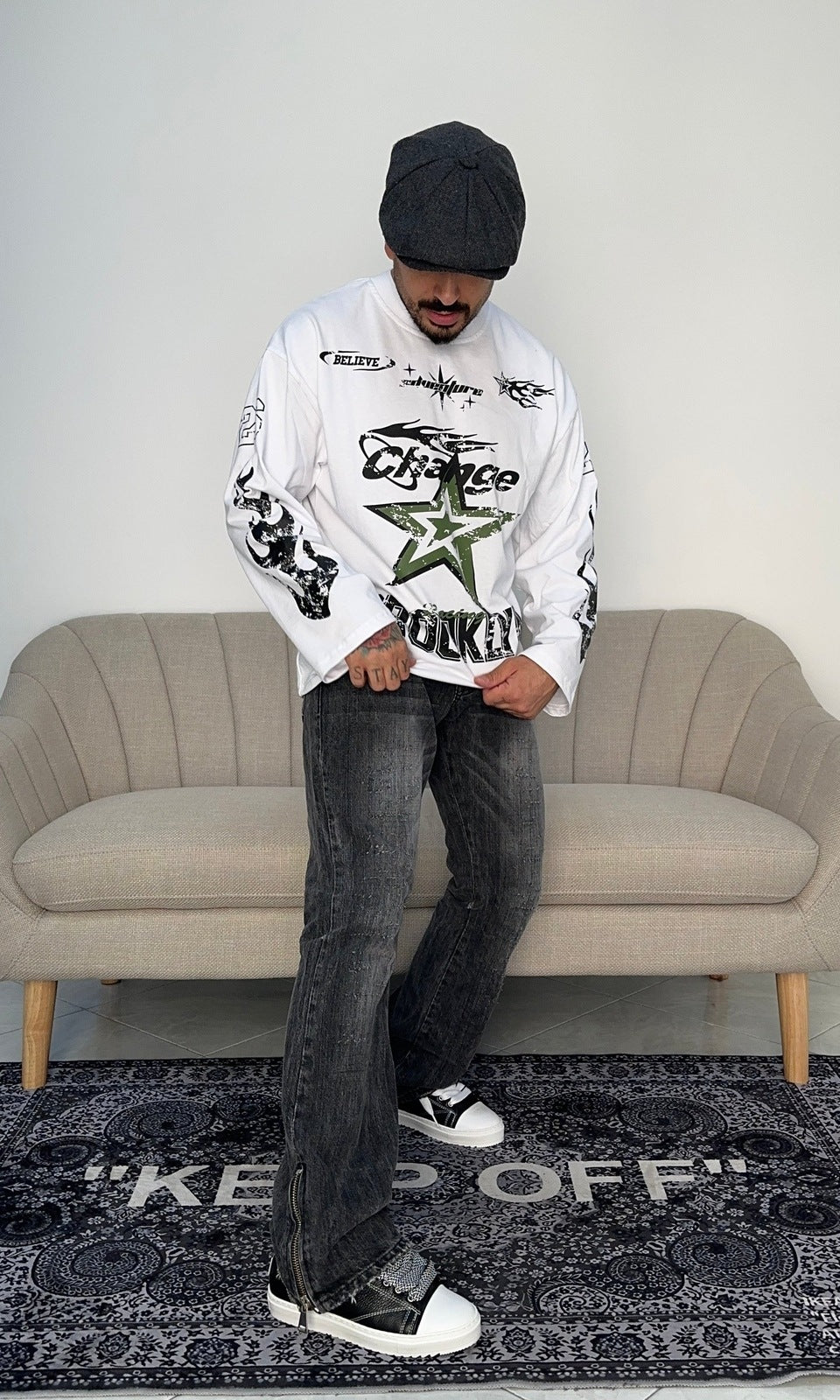 Denim flare zip grey