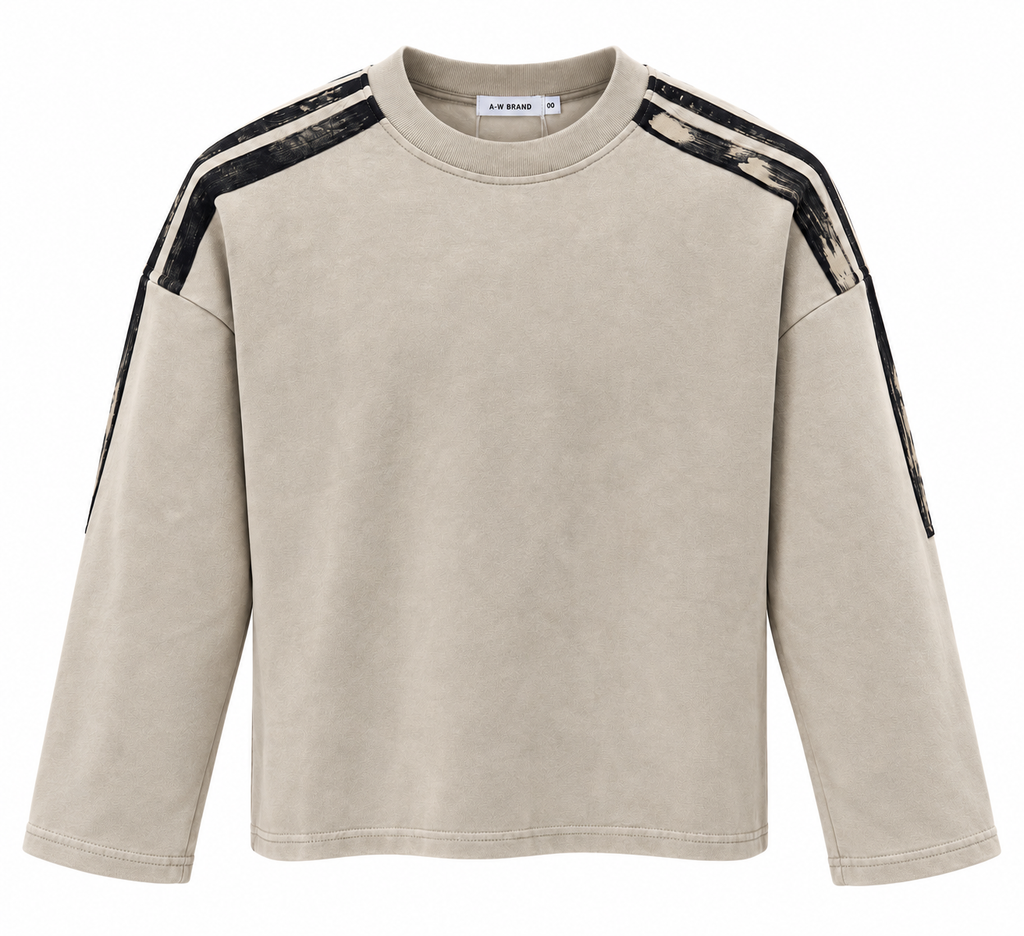 Hoodie stripe Crop sabbia