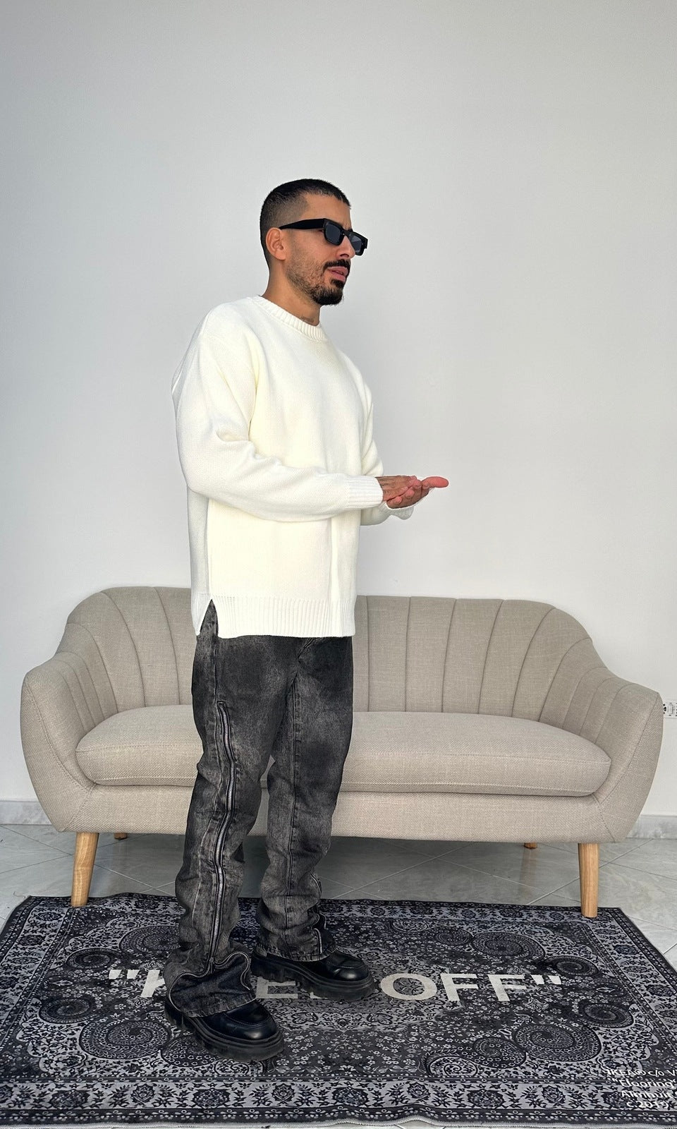 Maglione spacco panna