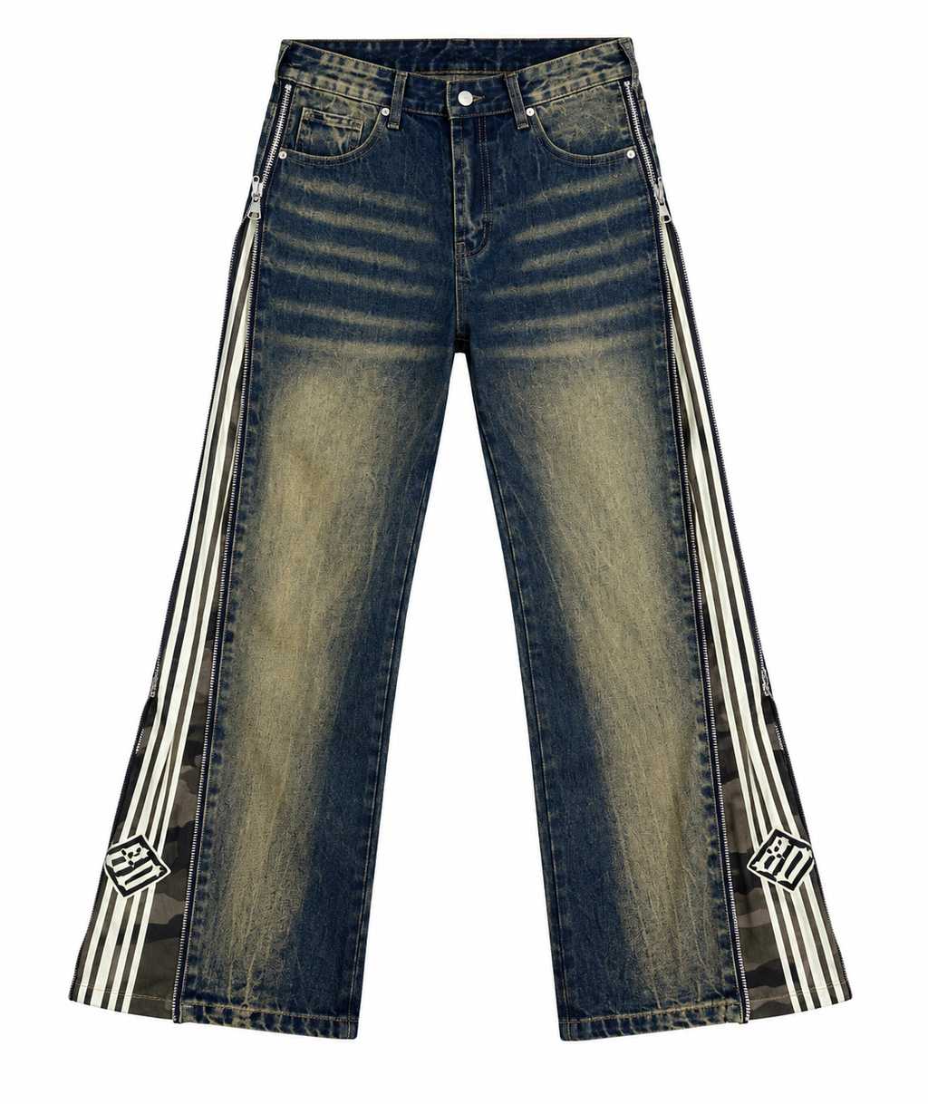 Denim Flare zip stripe sand