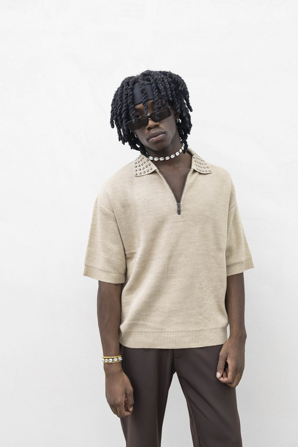 Polo Zip Borchie Beige Tokyo