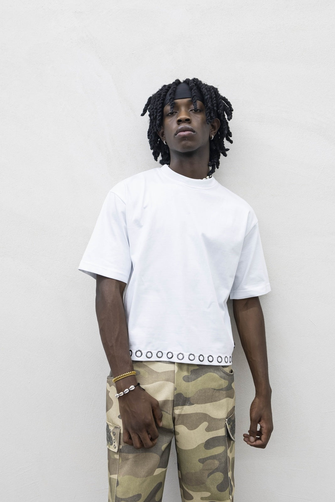 T-Shirt Crop Borchie White Present Day