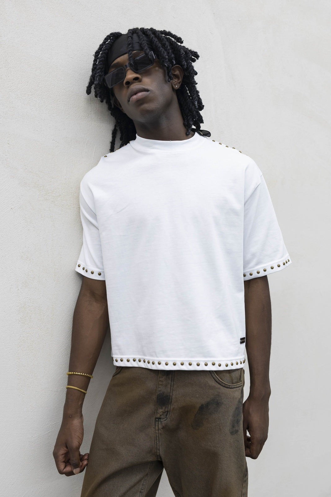 T-shirt crop borchie ott white present day