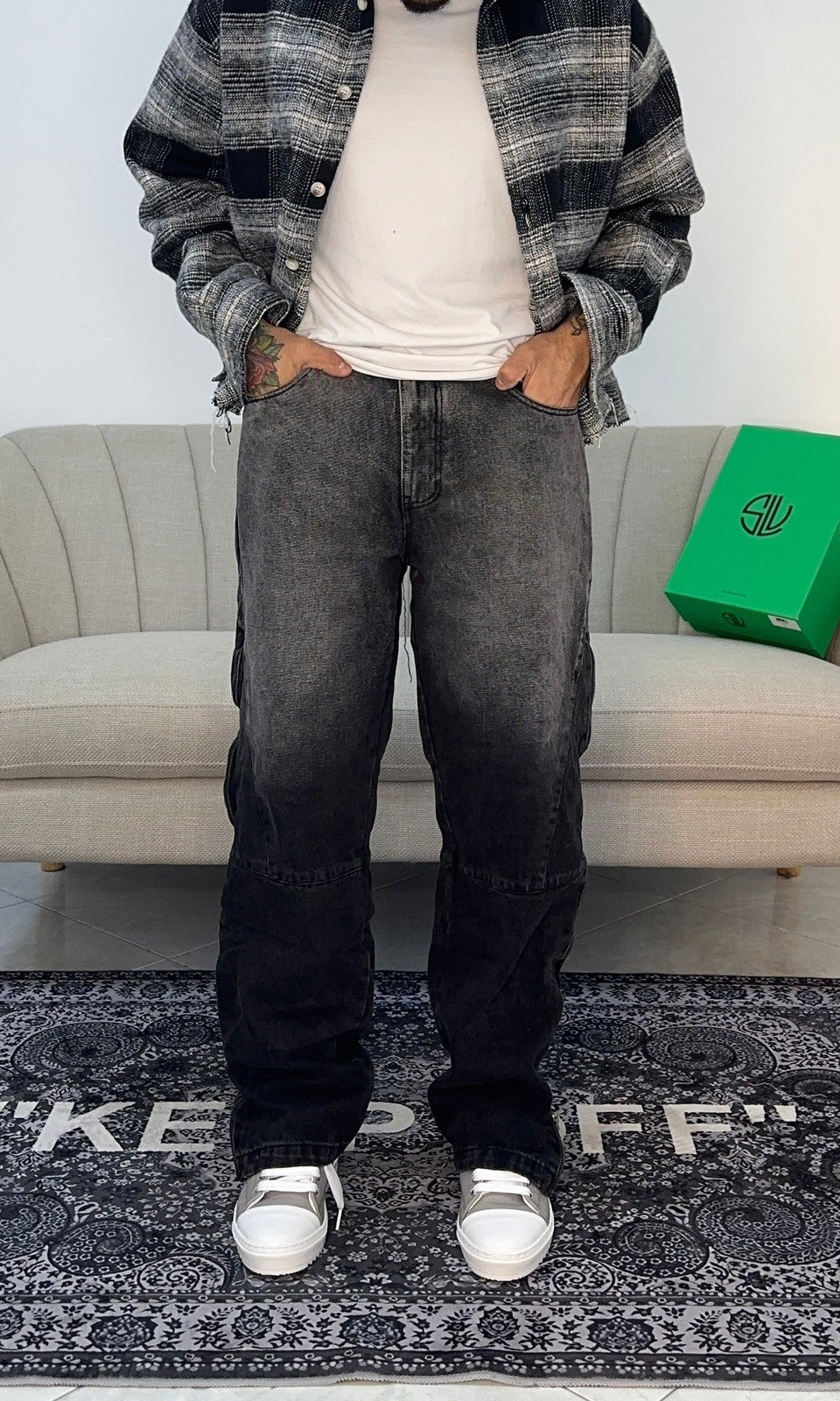 Denim flare full zip grey