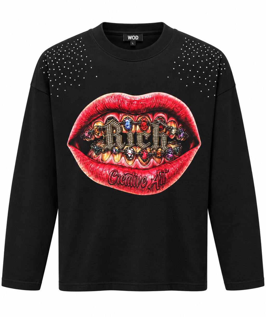 Long sleeve mouth black strass