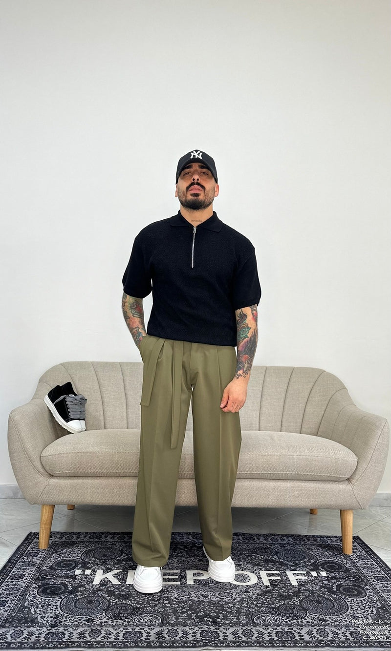 Polo strutturata con zip black