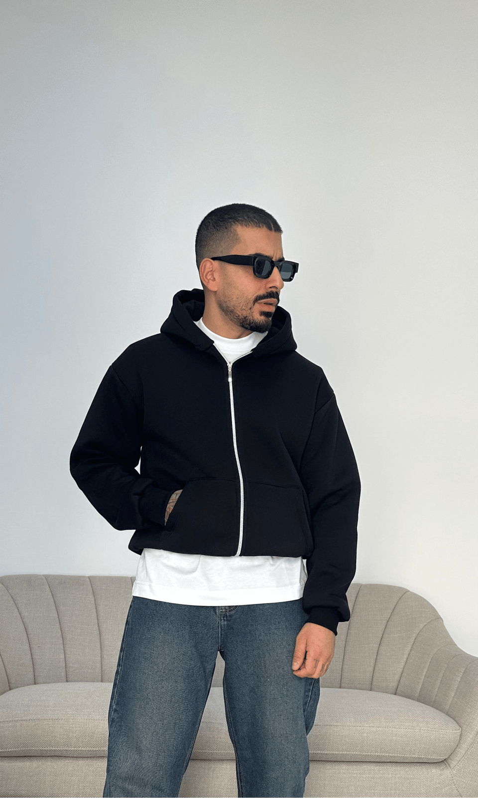 Felpa boxy zip black