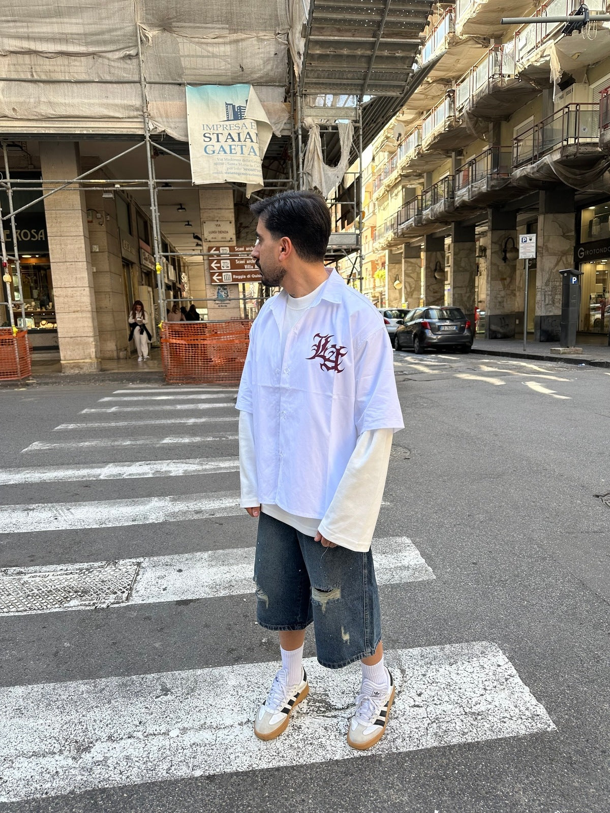 Denim jorts blue print