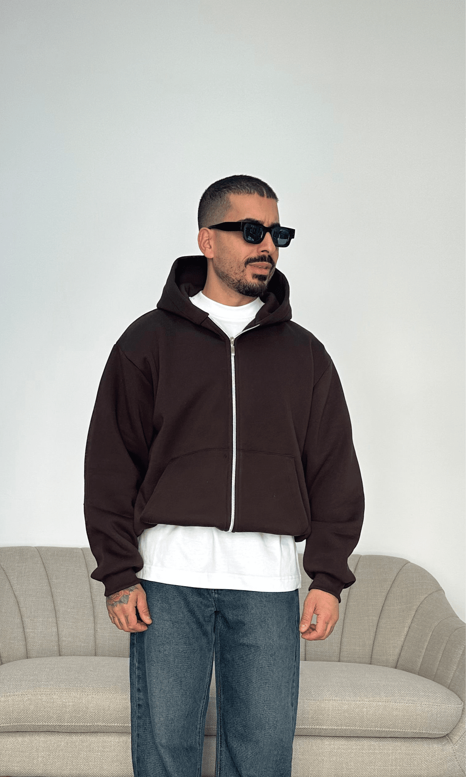 Felpa boxy zip brown