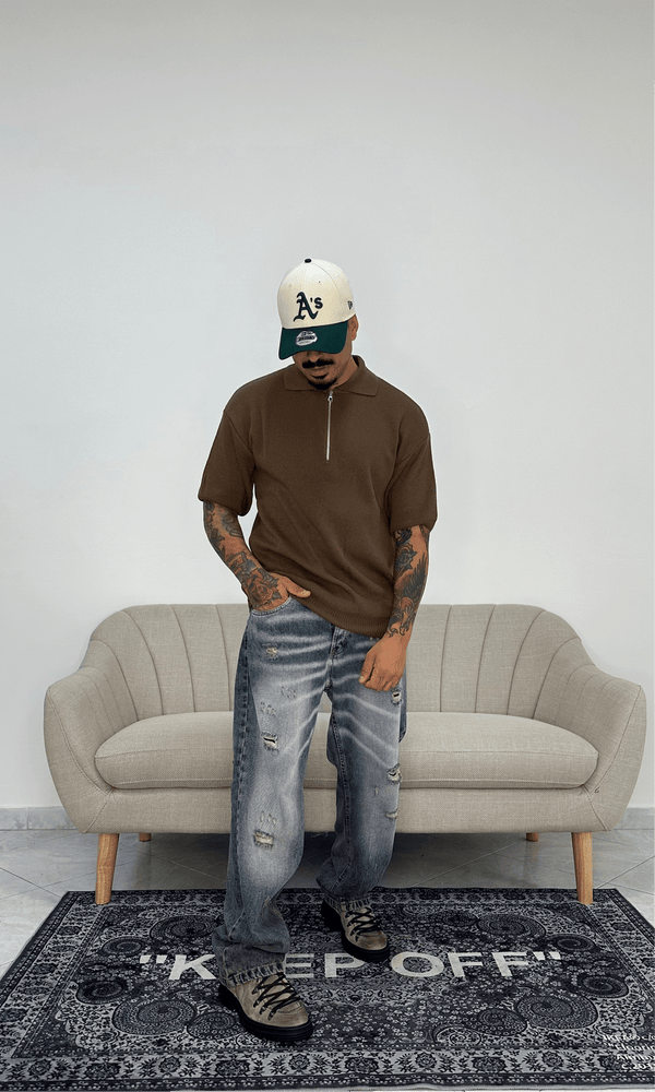 Polo wool zip moka