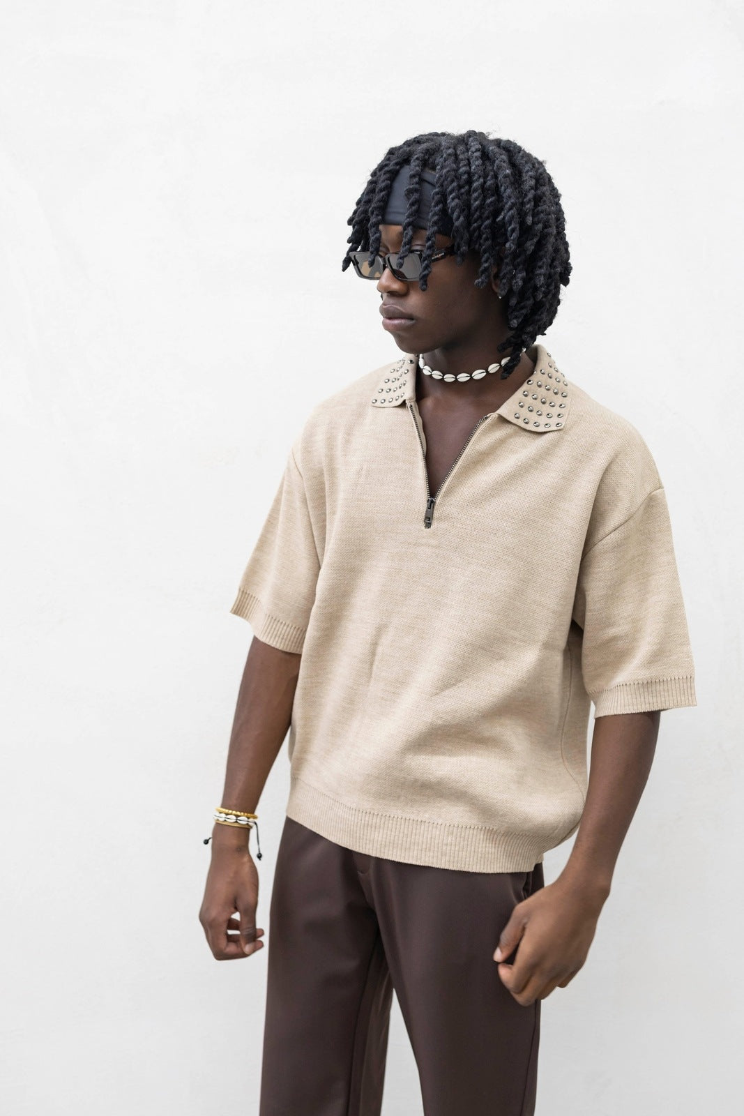 Polo Zip Borchie Beige Tokyo