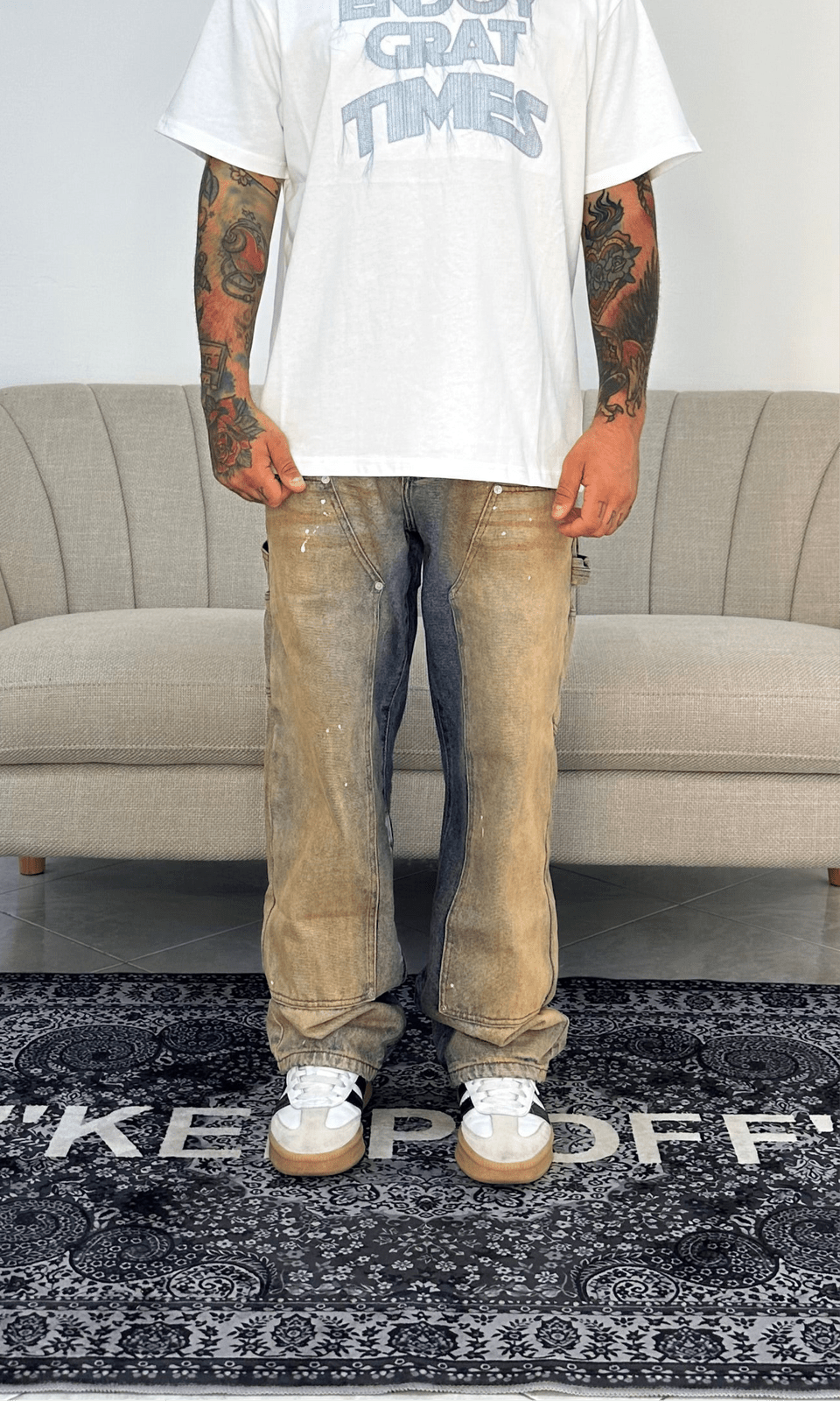 Denim baggy carpenter sand wash