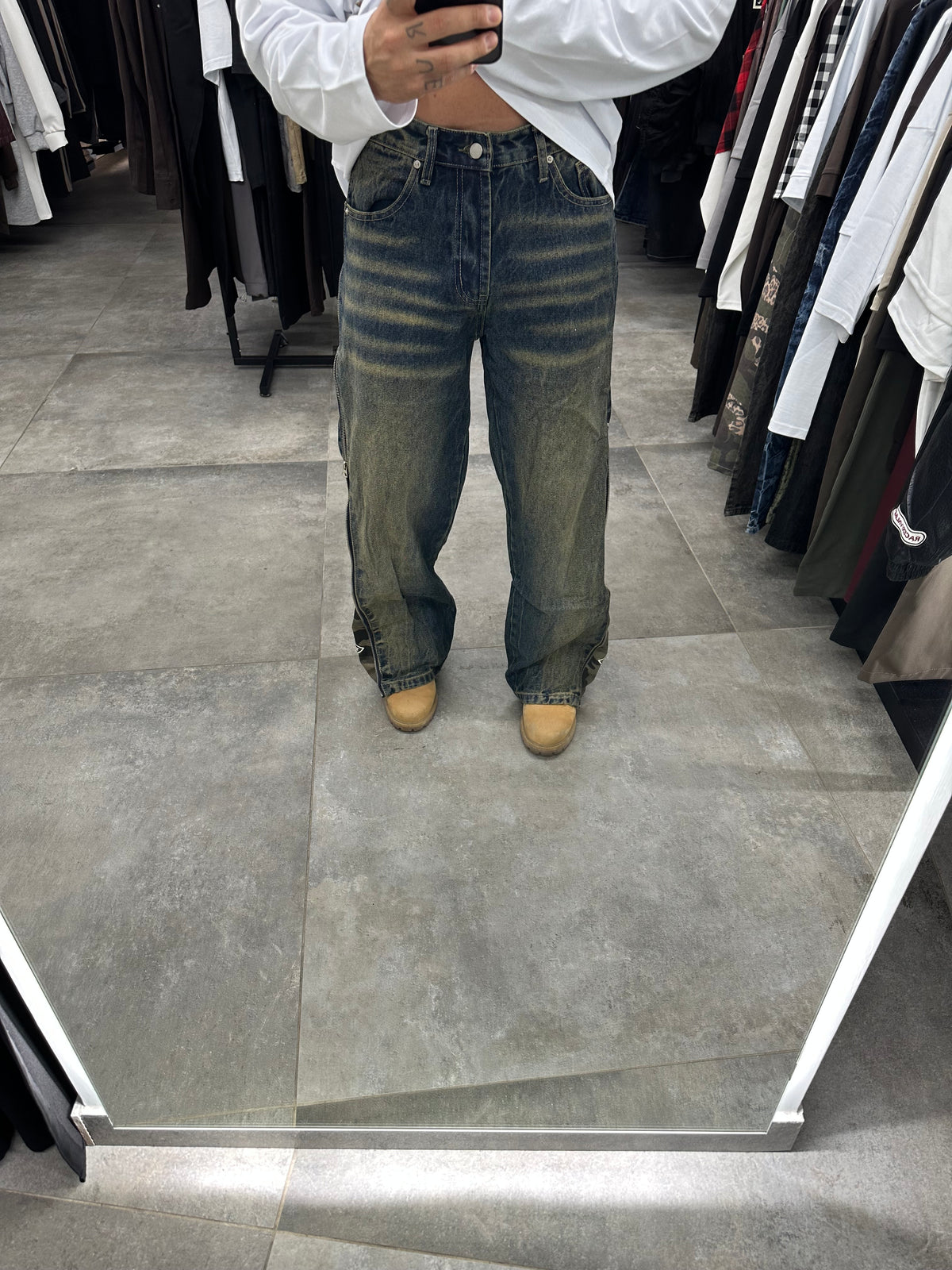 Denim Flare zip stripe sand