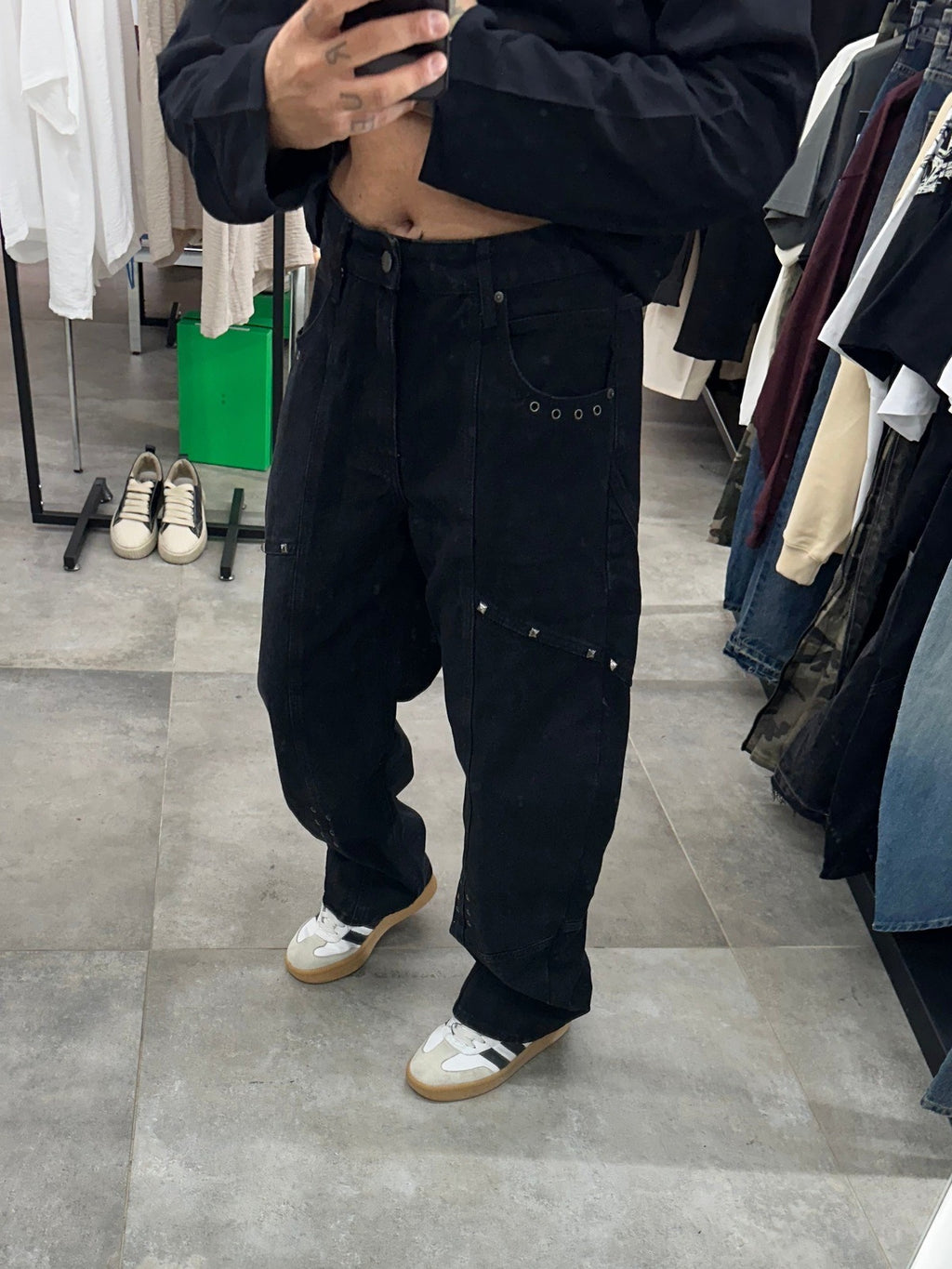 Denim baloon borchie black
