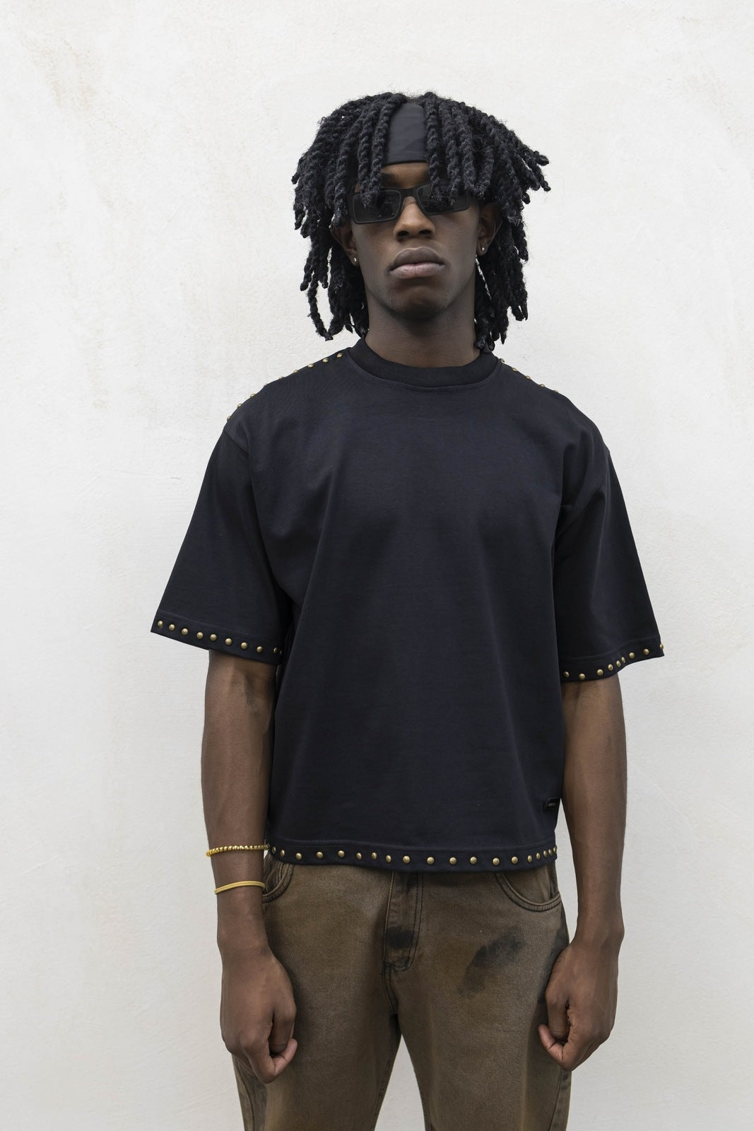 T-shirt crop borchie ott black present day