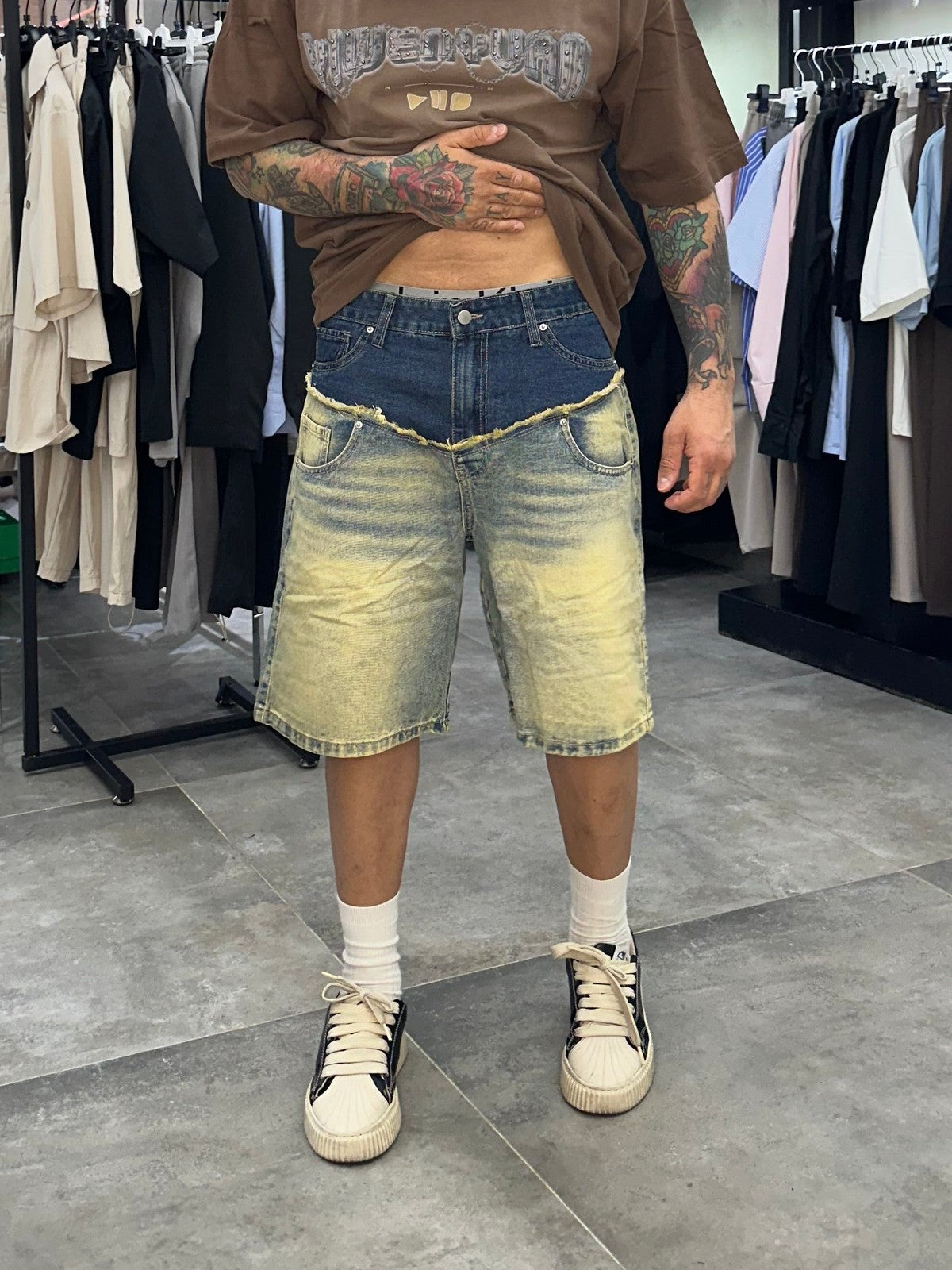 Short denim double sand