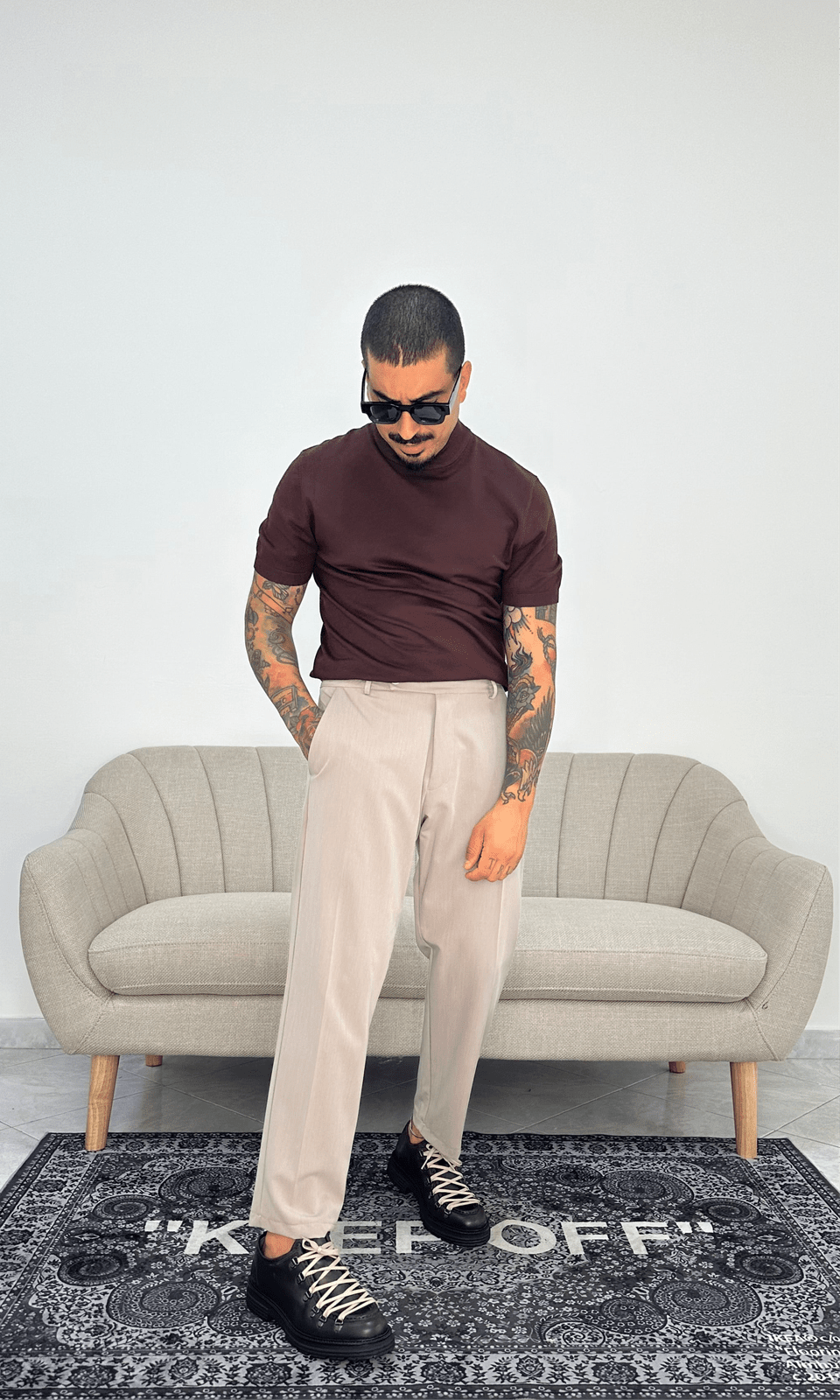 T-shirt mezzo collo wool brown