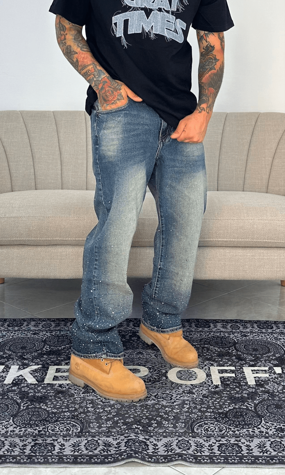 Denim baggy diamond sand wash