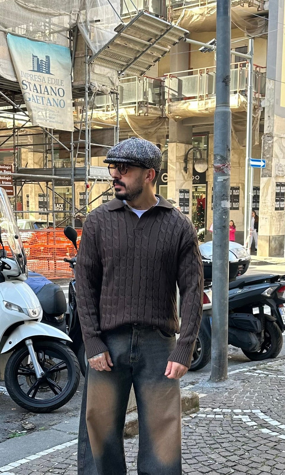 Polo pull treccia brown