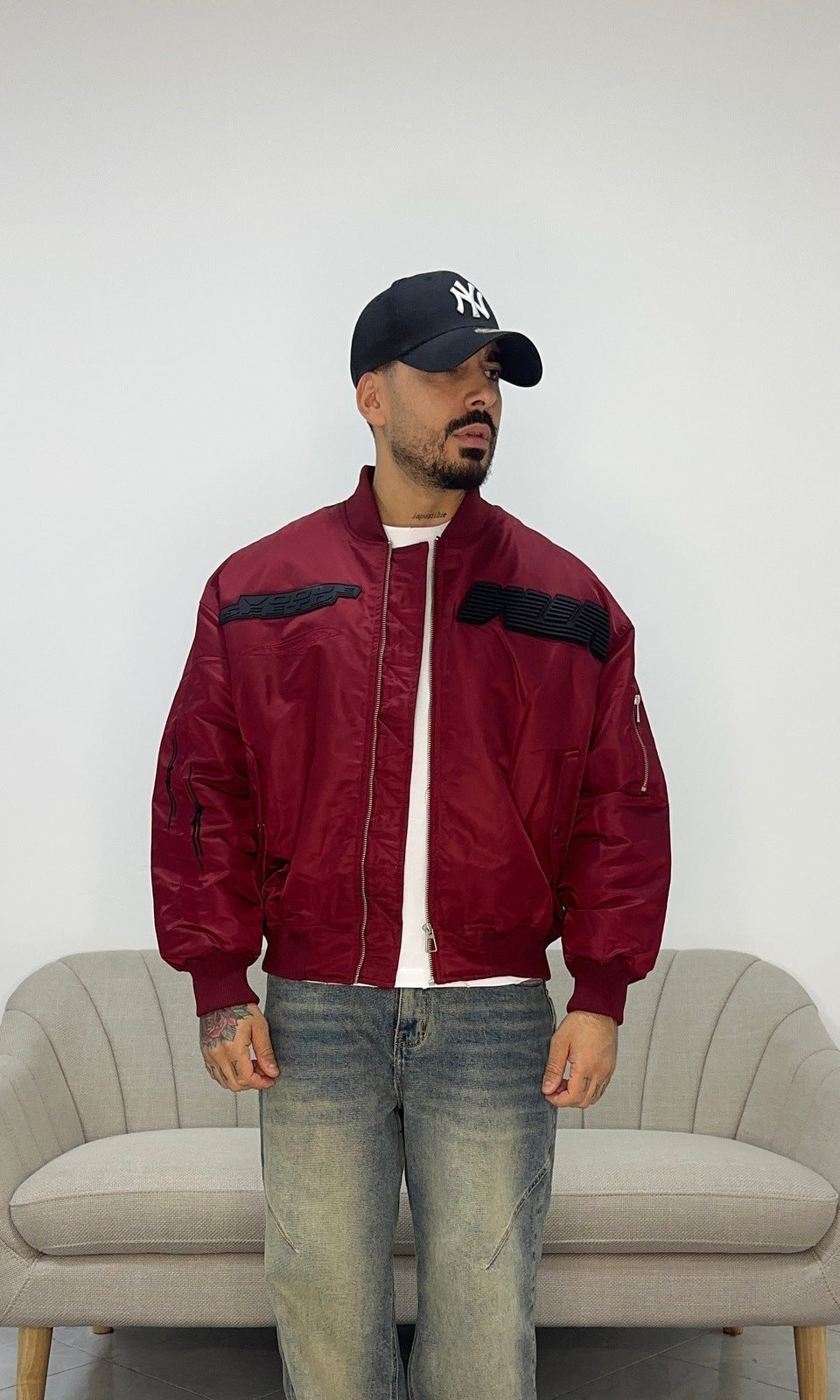 Tech Nylon Bomber bordeaux