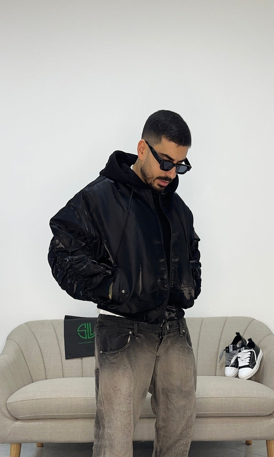 Bomber nylon cap hoodie