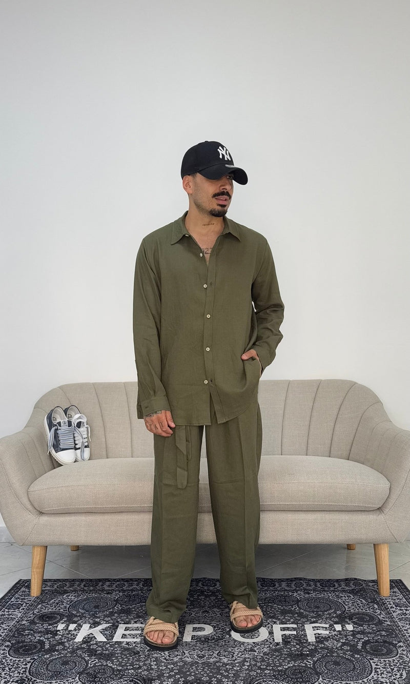 Camicia lino positano army green