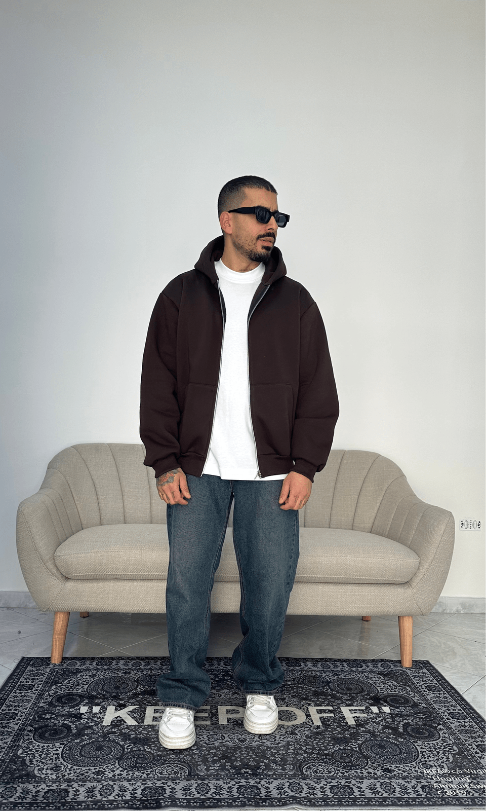 Felpa boxy zip brown