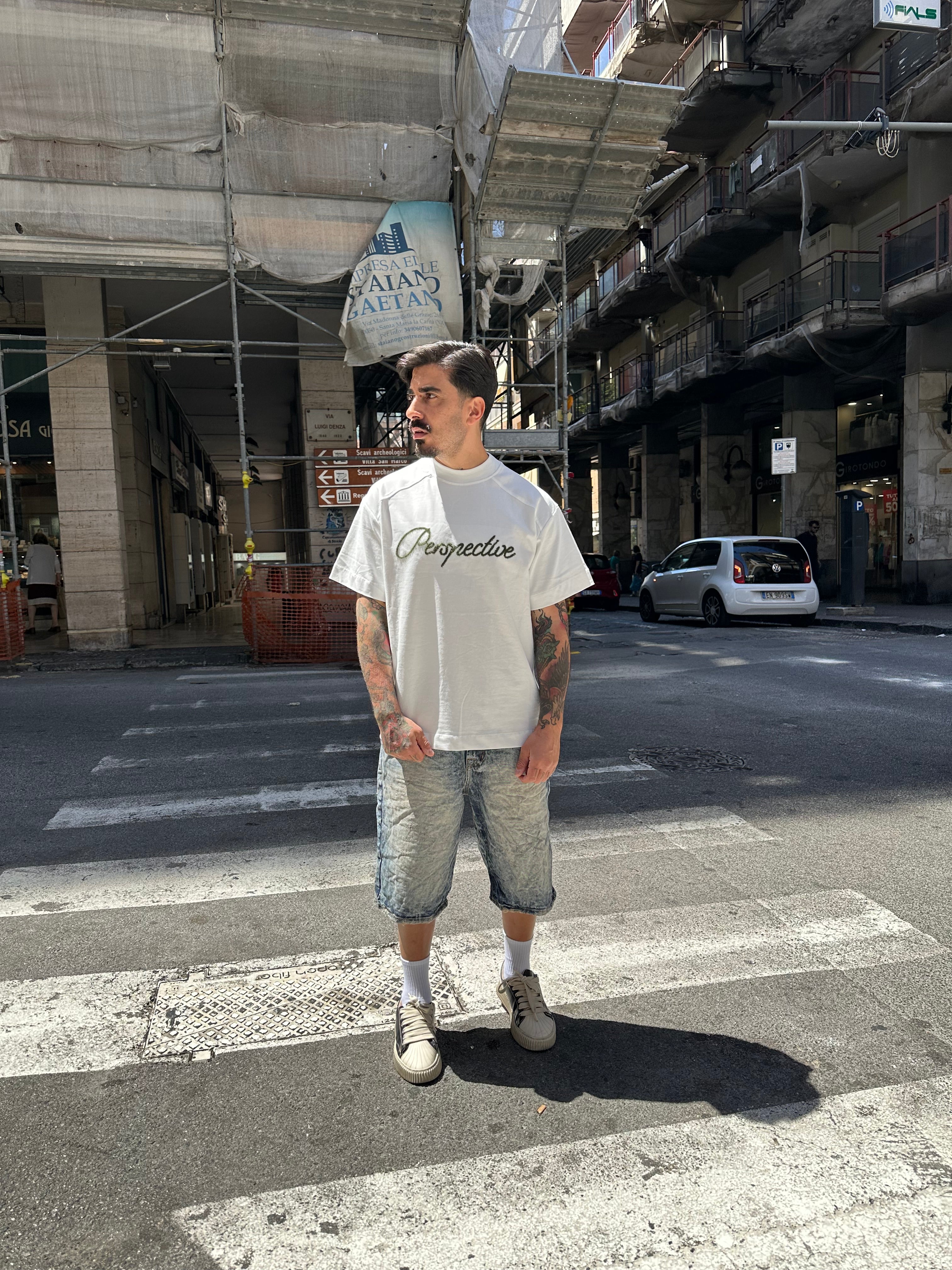 T-shirt perspective ricamo white