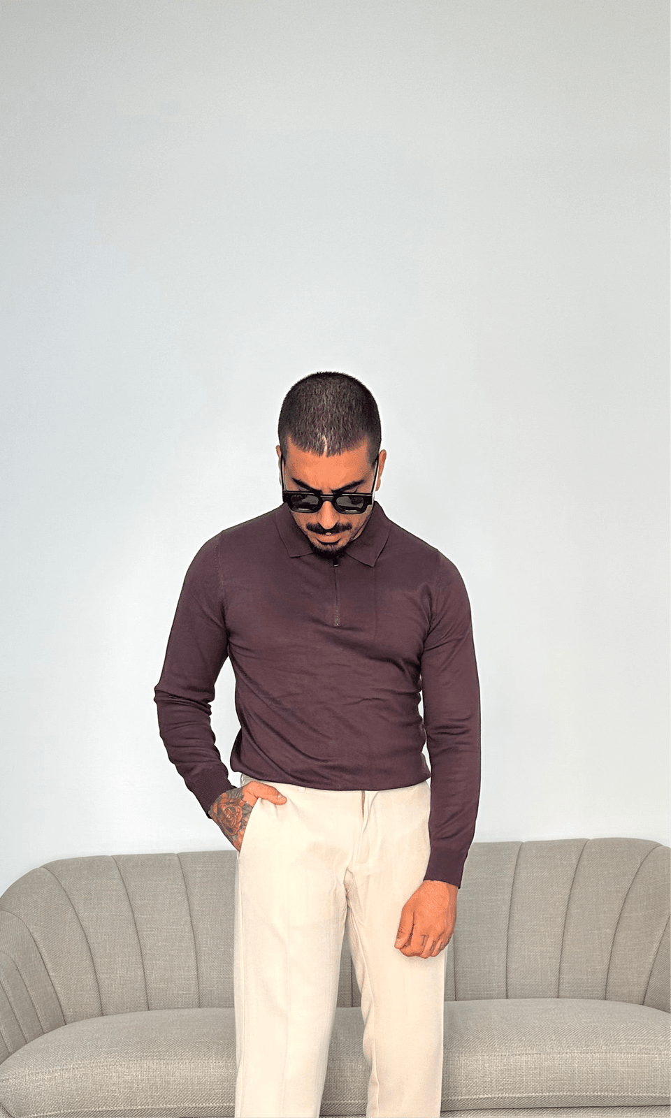 Polo infilo zip brown