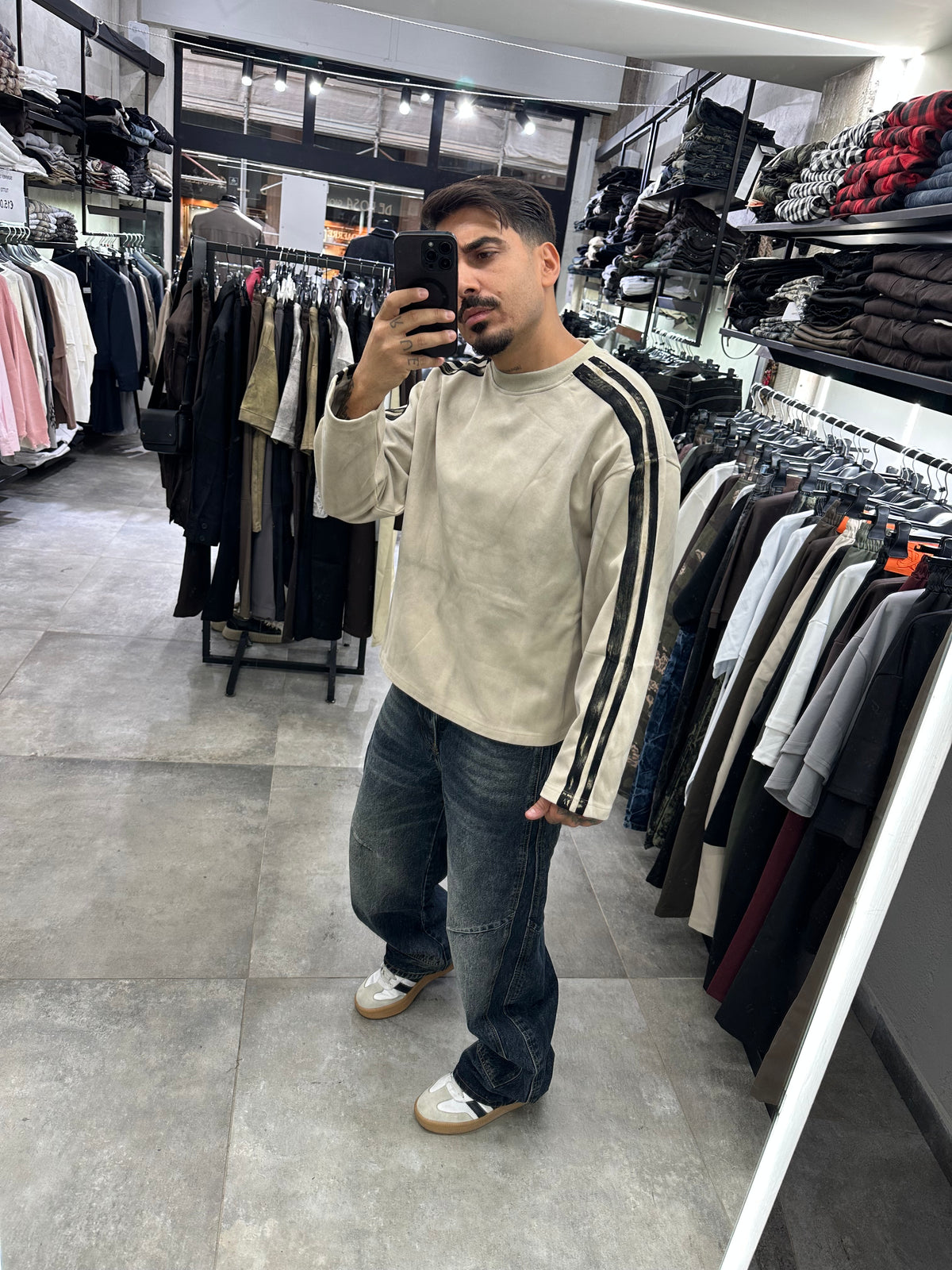 Hoodie stripe Crop sabbia